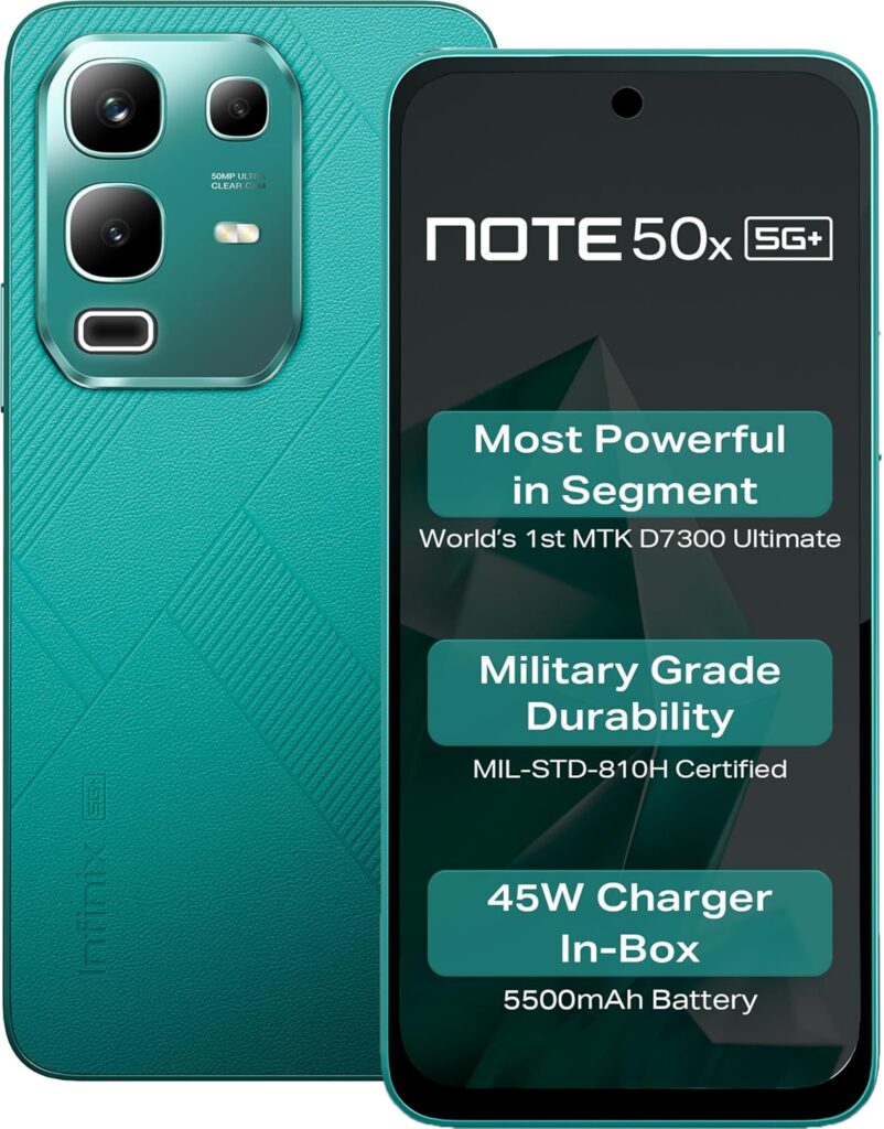 Infinix Note 50x 5G+ (Sea Breeze Green, 8GB RAM, 128GB Storage) | MediaTek Dimensity 7300 | 50MP Dual Rear Camera| 6.78" AMOLED Display | 5000mAh Battery | 33W Fast Charging | Upto 16GB RAM Expansion