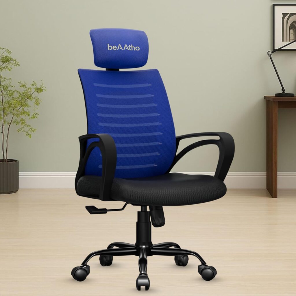 beAAtho® Verona Mesh High Back Ergonomic Home Office Chair | 3-Years Limited Warranty by beAAtho, Tilting & Height Adjustable Mechanism, Heavy Duty Metal Base | Ideal for Office Work & Study (Blue)