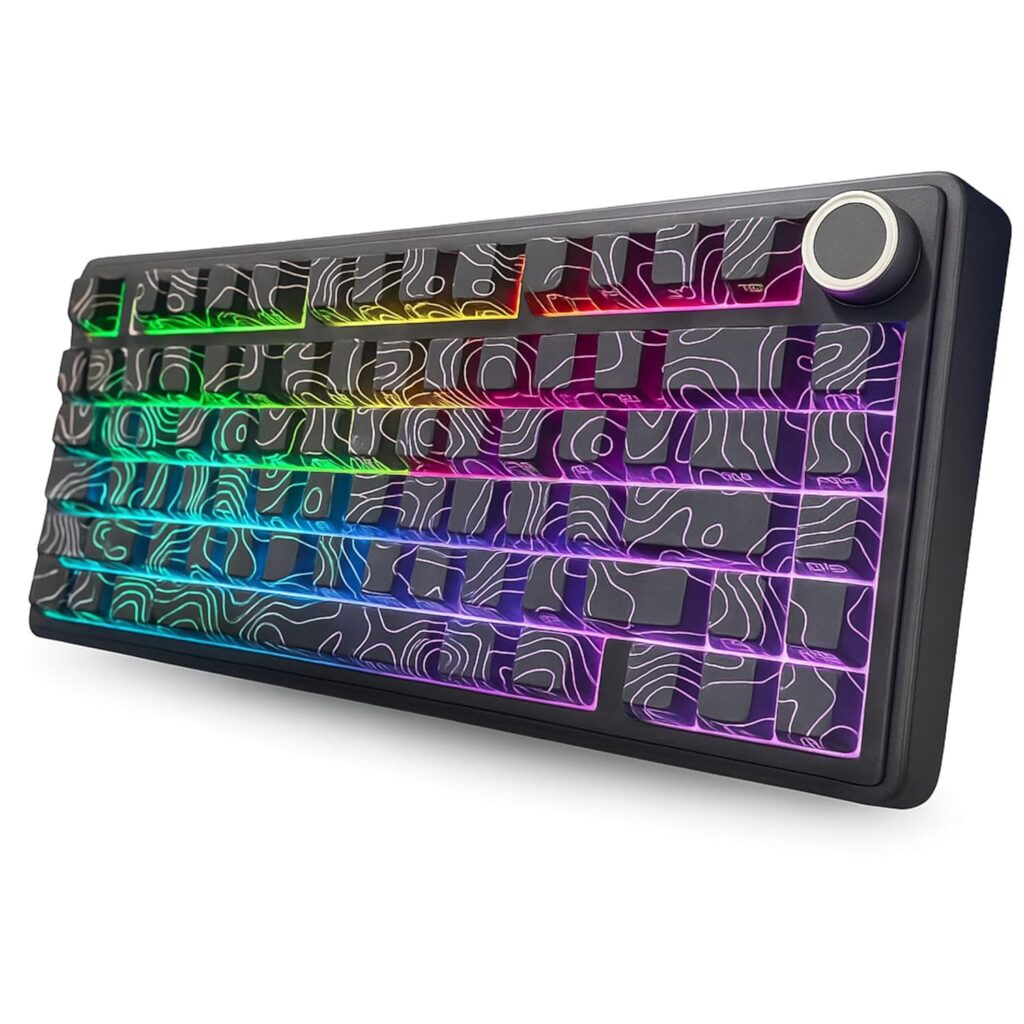 AULA F75 75% Side Engraved Tri Mode TKL 80 Keys Wireless Mechanical Gaming Keyboard With Knob | 4000mAh Battery, South-Facing RGB Backlit Pre-Lubed Hot Swappable | Black Contour - Star Vector Switches