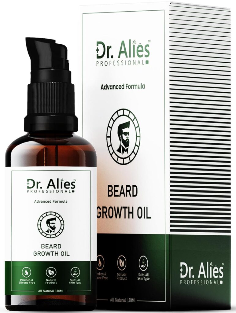 Dr. Alies Professional Beard Growth Oil | Natural Blend with Castor, Almond & Vitamin E Oil | Stimulates Thicker, Fuller Beard Growth | Fills Patches, Reduces Itch | For Men | 30 ml