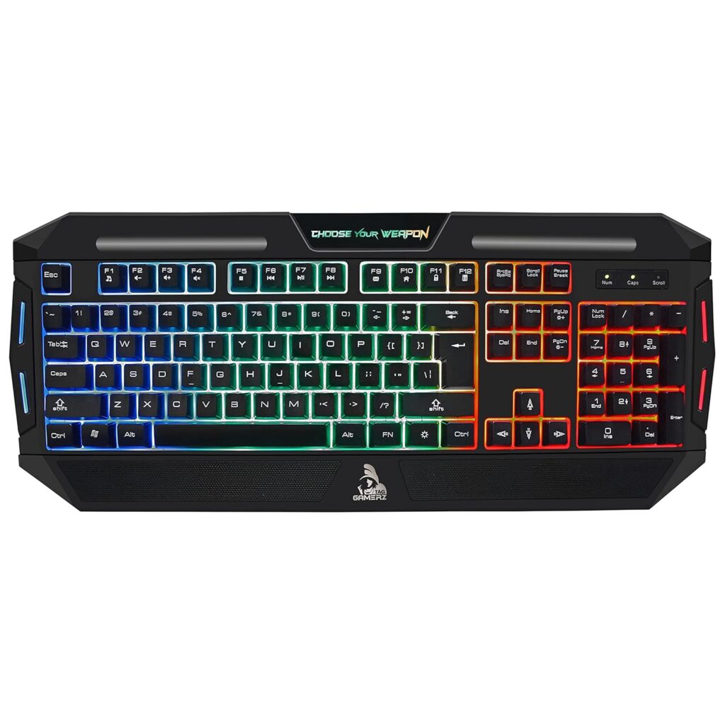 TAG Gamerz Champ USB Wired Membrane Gaming Keyboard | 19 Anti-Ghosting Keys | RGB Lights | 104 Keys with Multimedia | Internet Hotkeys | Injection Keycaps | 10M Keystrokes Life for PC Gamers (Black)