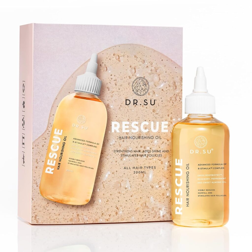 Dr. Su Rescue Hair Oil for Hair Growth & Deep Nourishment | Non-Greasy, Fast Absorbing Formula | Rosemary, Peppermint, Sweet Almond & Swiss RootBioTec | 200ml | Unisex Hair Care