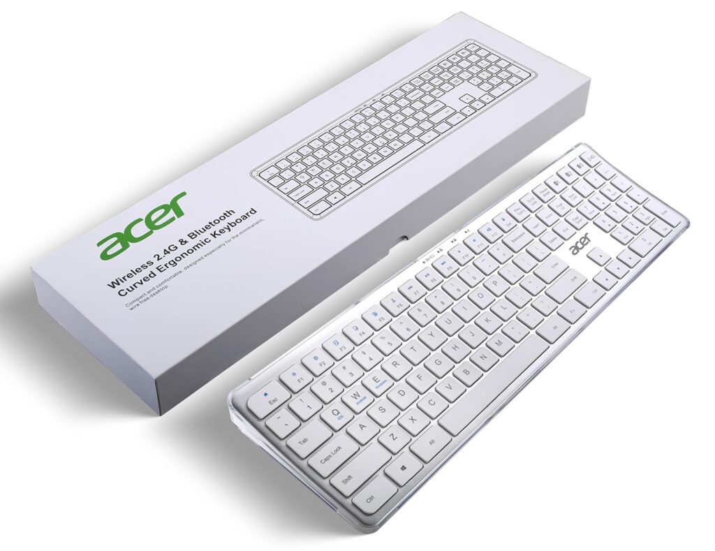 Acer Clearview Curved Transparent Wireless Rechargeable Keyboard I Dual Connection Bluetooth + 2.4 G I Multi-Device Connection with 3 Bluetooth Connect I Supports iOS, Android, Windows, MAC System