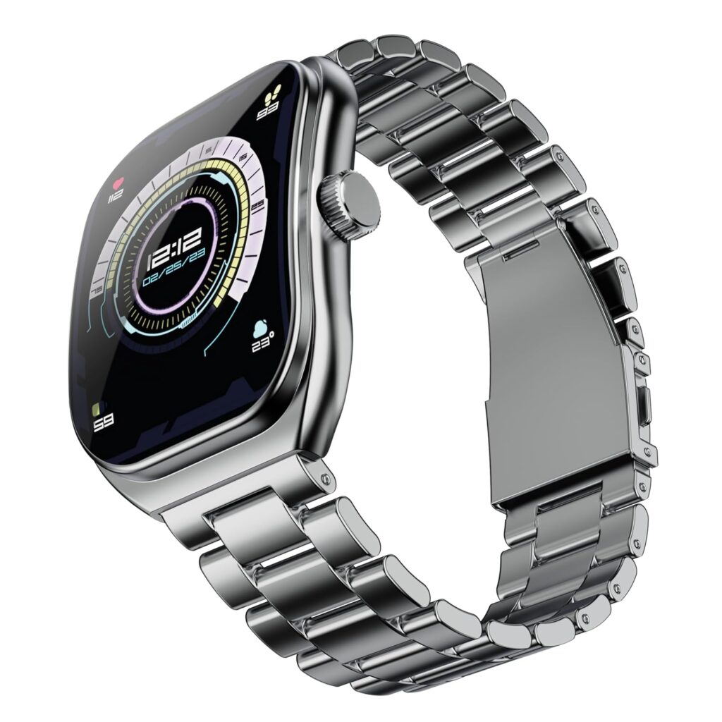 Boult Newly Launched Trail Pro Smartwatch 2.01'' 3D Curved Screen+AMOLED, BT Calling 5.3, 600 Nits Brightness, IP68, 250+ Watchfaces, 120+ Sports Modes, AI Voice Assistant, SpO2 Tracking (Chrome)