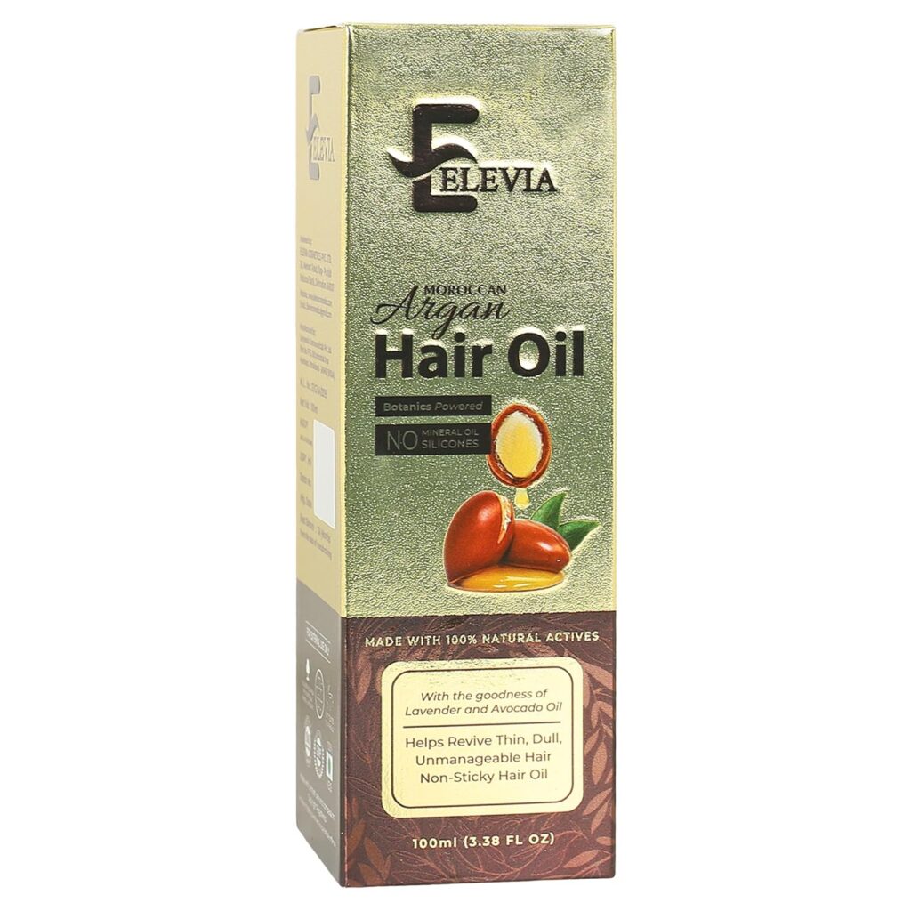 Elevia Moroccan Argan Hair Growth Oil for Dry Frizzy & Curly Hair, Daily Use Serum for Faster Growth, with Pure Jojoba Olive & Almond Oil for Damaged Hair, for Dandruff Prone Scalp, for Men & Women