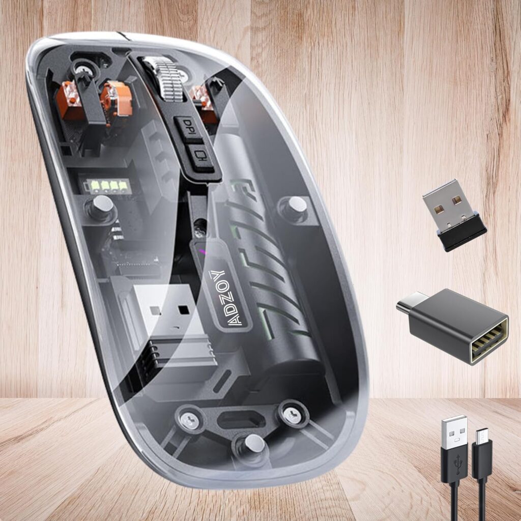 ADZOY Dual Connectivity | Bluetooth 5.2 & Wireless 2.4GHz| Ultra Slim Rechargeable Thin Mouse | Portable | Optical Sensor |Type C | RGB | Silent Gaming Mice for Laptop/PC/Tablet/Mobile