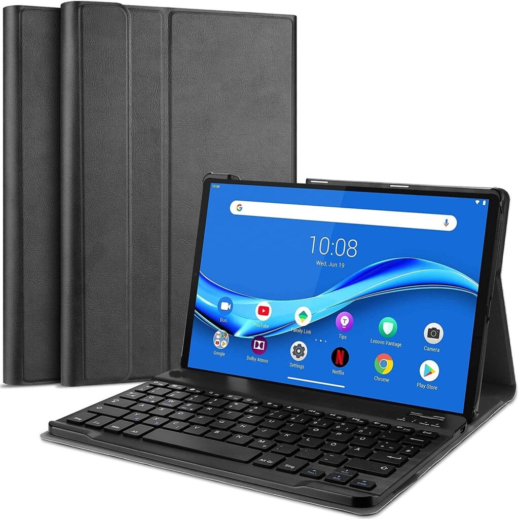 ProElite Detachable Wireless Bluetooth Keyboard flip case Cover for Lenovo Tab M10 FHD Plus/K10 10.3" X606V /TB-X606/TB-X606X Tablet, Black