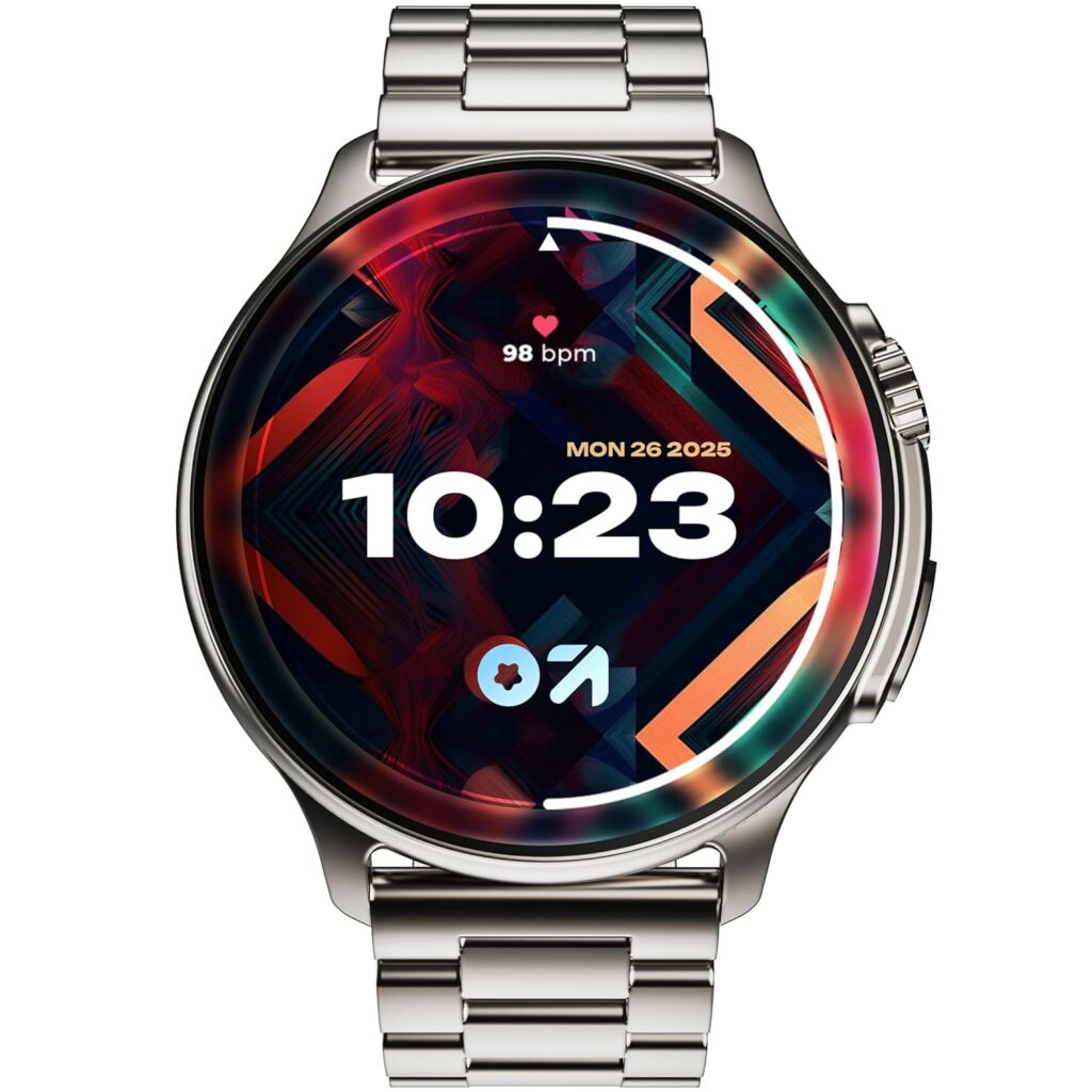 Boult GOBOULT Newly Launched Crown R Pro Smart Watch 1.43''HD AMOLED,Bluetooth Calling,Working Crown,Zinc Alloy Frame,600 Nits Brightness,AI Voice Assistant,SpO2 Monitoring,120,Sports Mode (Chrome)