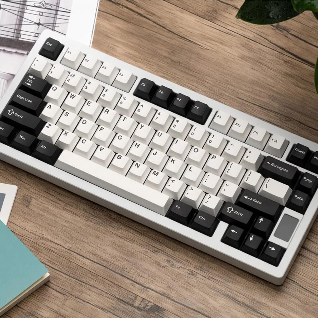 Chilkey ND75 Keyboard with Full Aluminum, 75% Layout Wireless Gaming Mechanical Keyboard, 3 Mode, Quick Assembly, LCD Screen, Per-key RGB Custom Keyboard for Windows, MacOS (White, 1.2mm PCB Flex Cut)