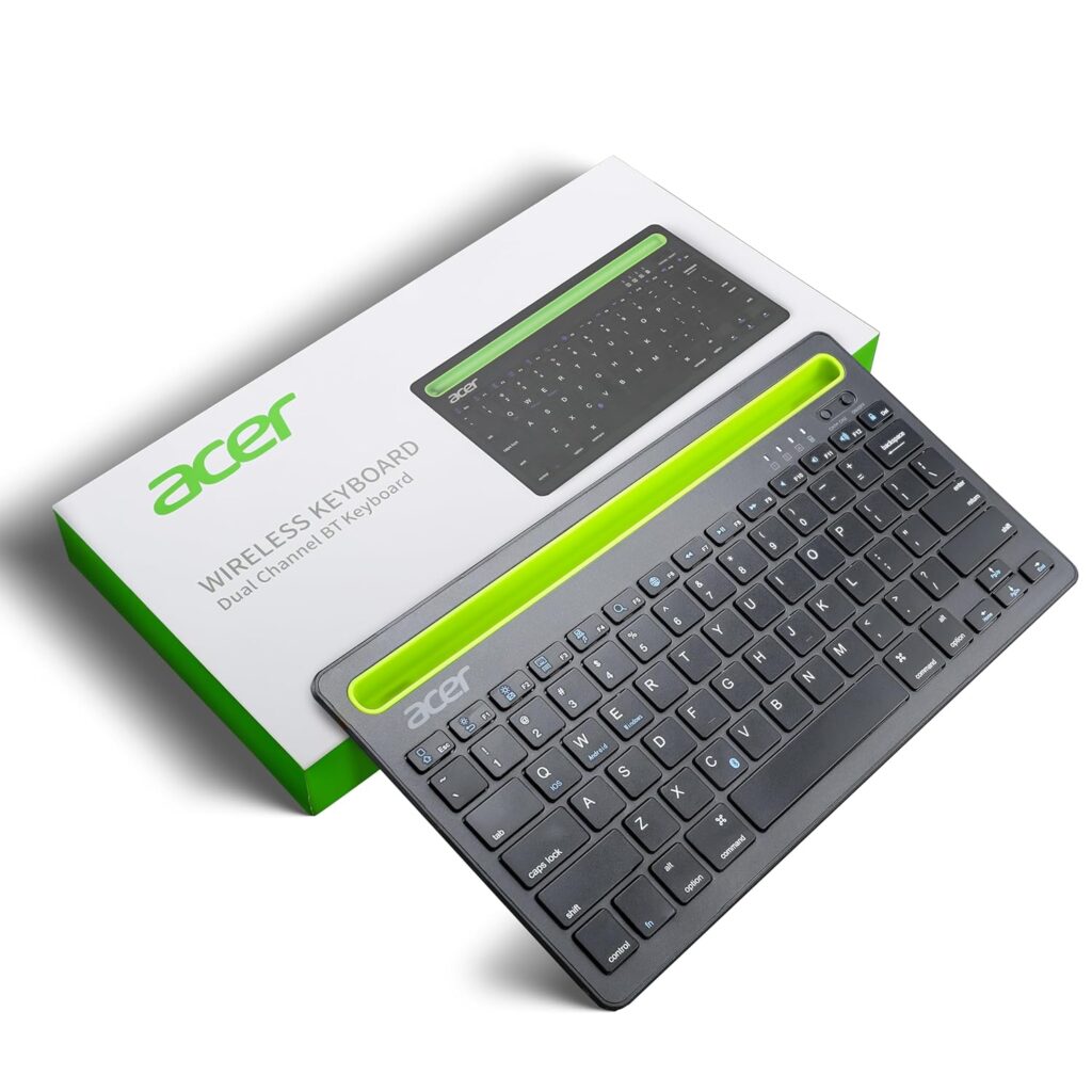 Acer Swift Slim Multi-Device Wireless Rechargeable Keyboard with Cradle for Tablet and Phone | Dual Channel Switch | Compact, Quiet | Compatible with Win/Mac, Desktop, Tablet, Smartphone, Laptop