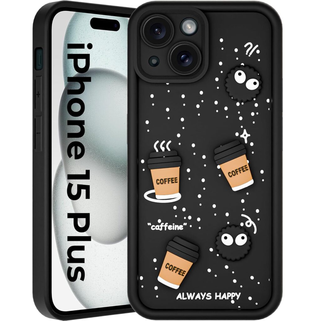 A rtistque Back Cover Case for iPhone 15 Plus Cute Fun Cartoon 3D | Silicone Case | Camera Protection | Body Protection | Shock Proof Cover | iPhone 15 Plus Cover Case - Black