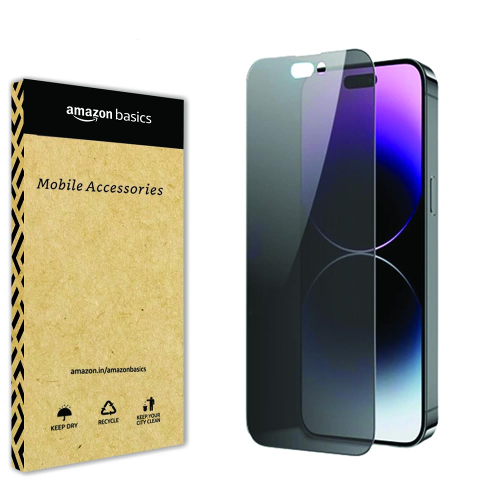 Amazon Basics Privacy Tempered Glass Screen Protector for iPhone 13 Pro Max & iPhone 14 Plus (6.7 Inches) | Edge to Edge Coverage | Easy Installation Kit | Anti-Spy