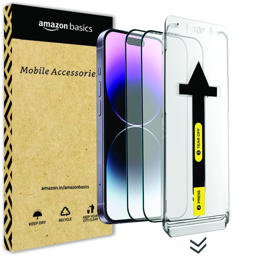 Amazon Basics Set of 3 Anti-Spy Tempered Glass Screen Protector Guard for iPhone 15 Pro Max with 1 Set of Individual Lens Protectors | 2.5 D Curved Edges | Full Coverage