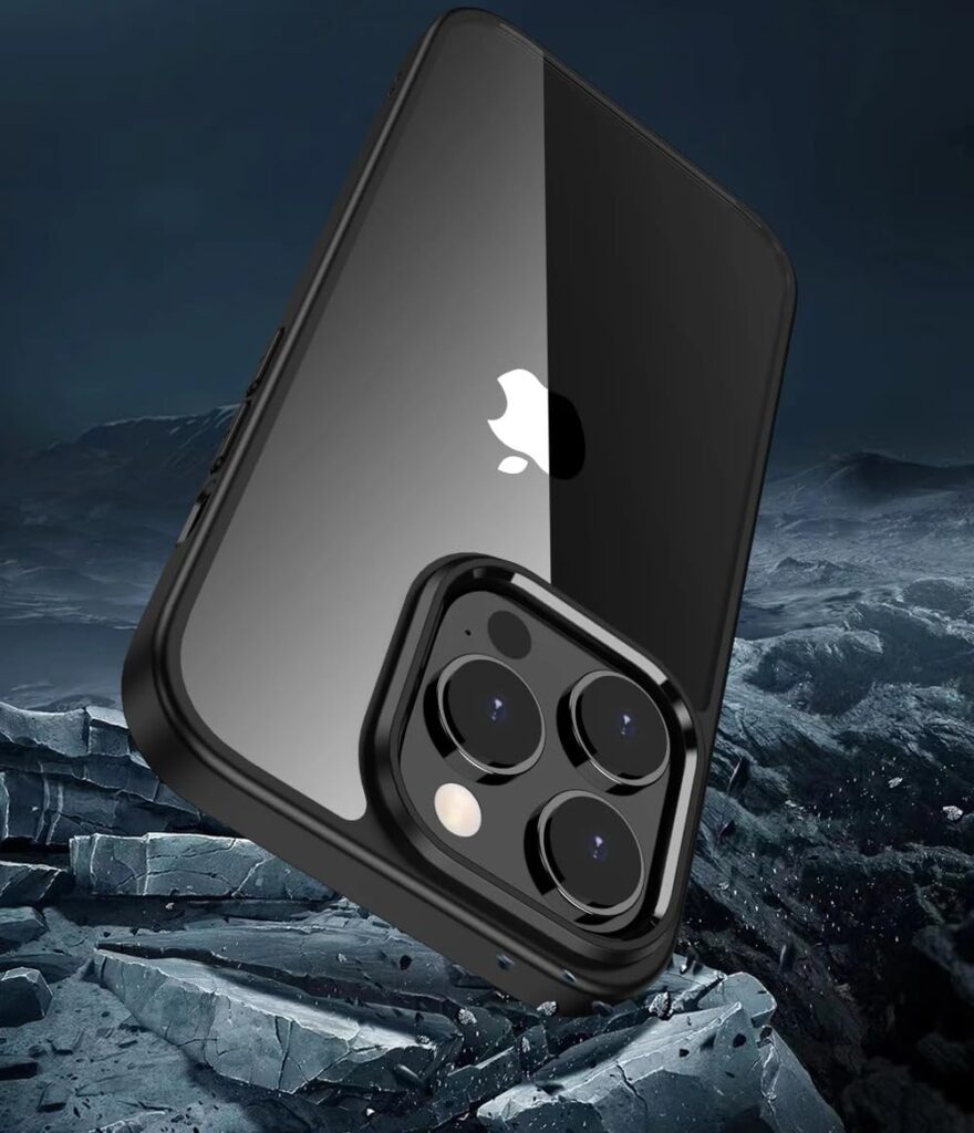 Amazon Basics Transparent Hard Back Case Cover for Apple iPhone 14 Pro Max (Black)