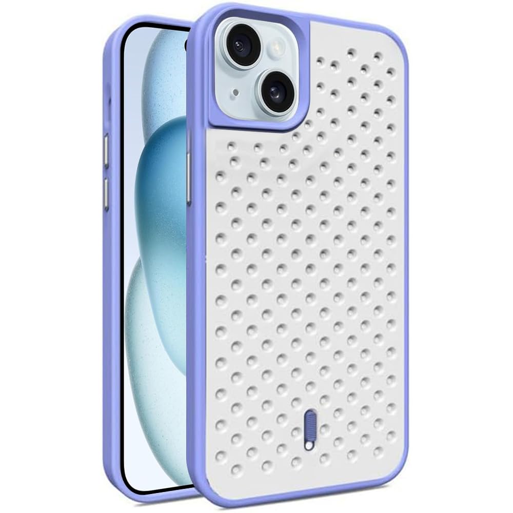 Amazon Brand - Solimo Back Cover | Heat Dissipation PC TPU Case | Full Camera Protection | Breathable Cooling Hollow Hole Honeycomb Mesh Design Shockproof Case for Apple iPhone 15 Plus (Purple)