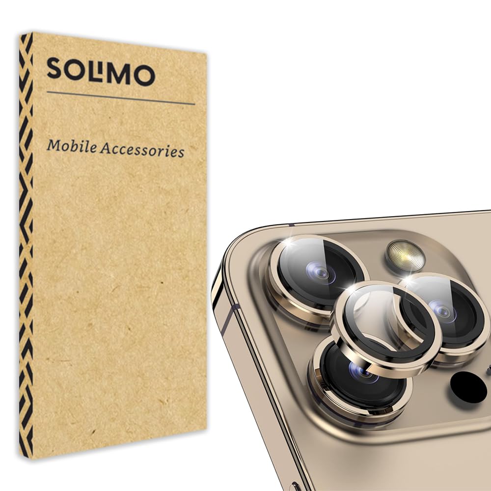 Amazon Brand - Solimo Camera Glass Lens Protector Ring For Apple iphone 14 Pro Max Case Friendly with Edge to Edge Coverage and Easy Installation (Gold)