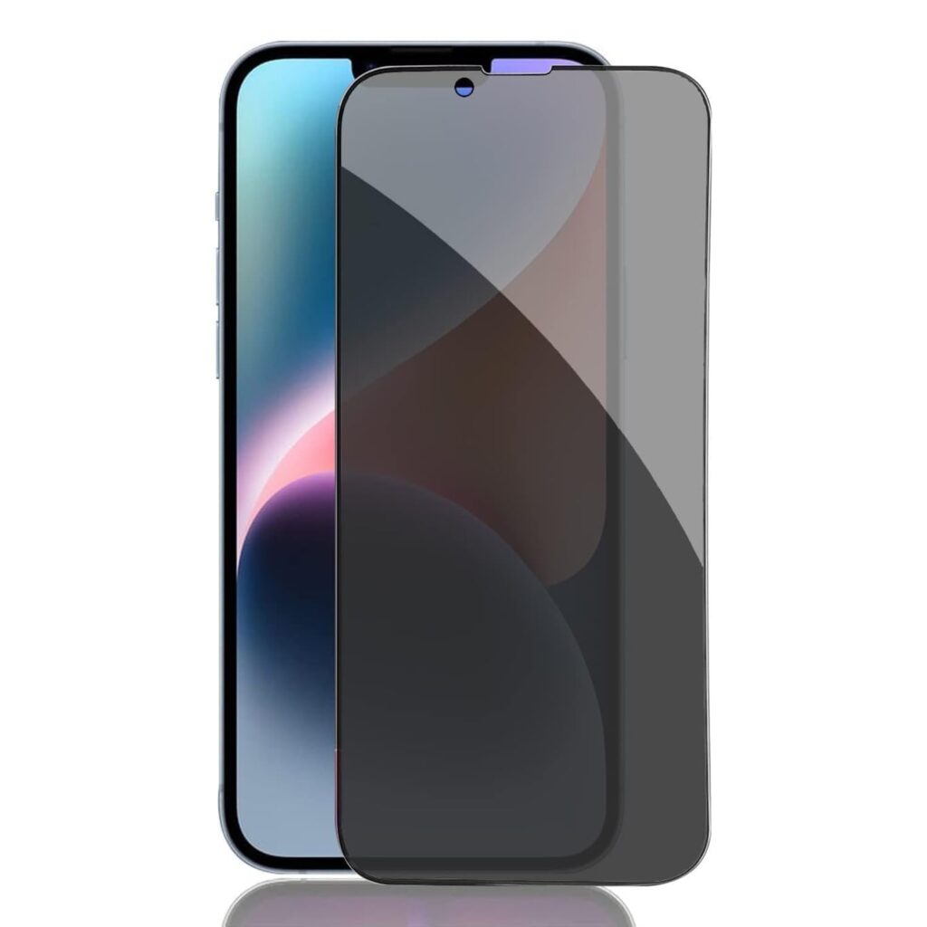 Amazon Brand - Solimo Edge-To-Edge Protector Privacy Tempered Glass for iPhone 14, iPhone 13 and 13 Pro (6.1 Inch) with Easy Self Installation Kit | Black