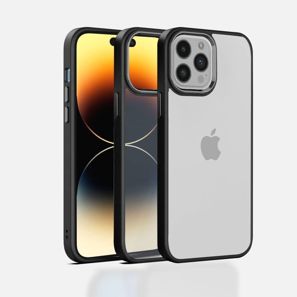 Amazon Brand - Solimo Electroplated Chrome Ring Raised Edges Super Soft Side TPU Bumper Case for iPhone 14 Pro Max - Black