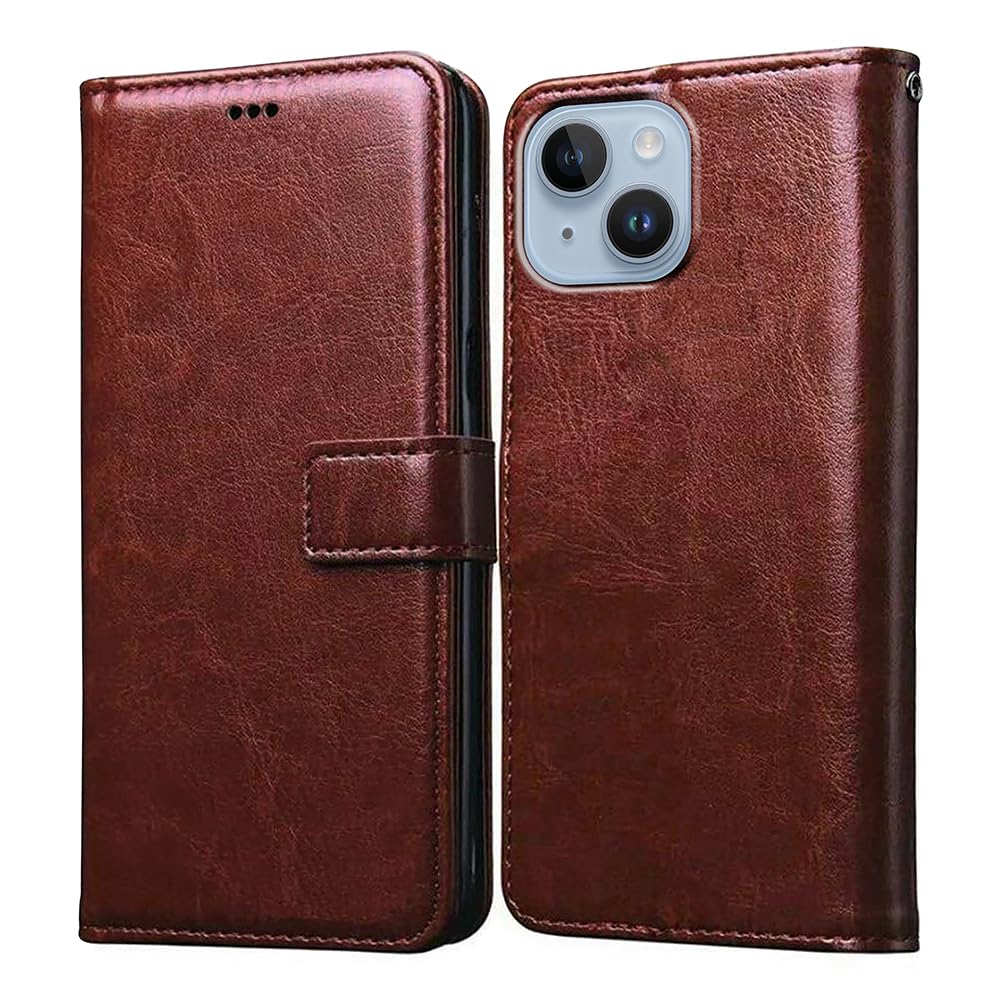 Amazon Brand- Solimo Flip for Apple iPhone 14 Plus (Leather_Brown)