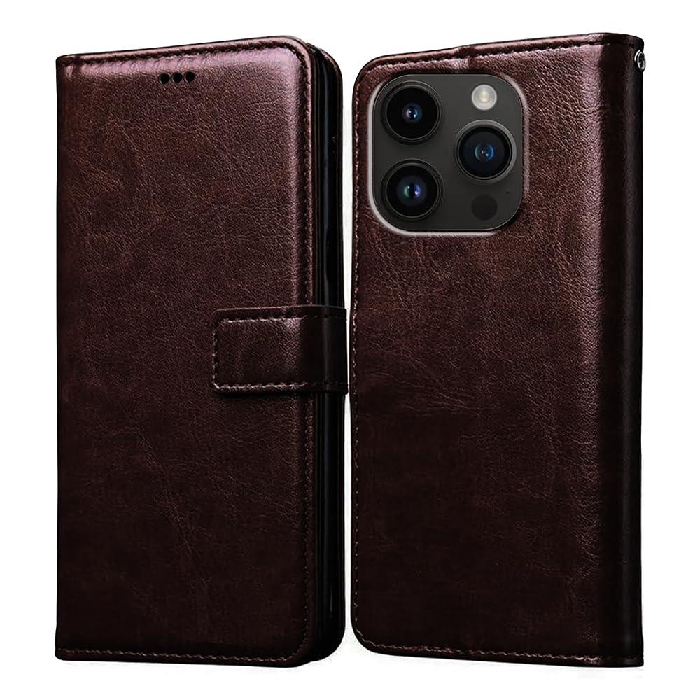 Amazon Brand- Solimo Flip for Apple iPhone 14 Pro Max (Leather_Coffee)