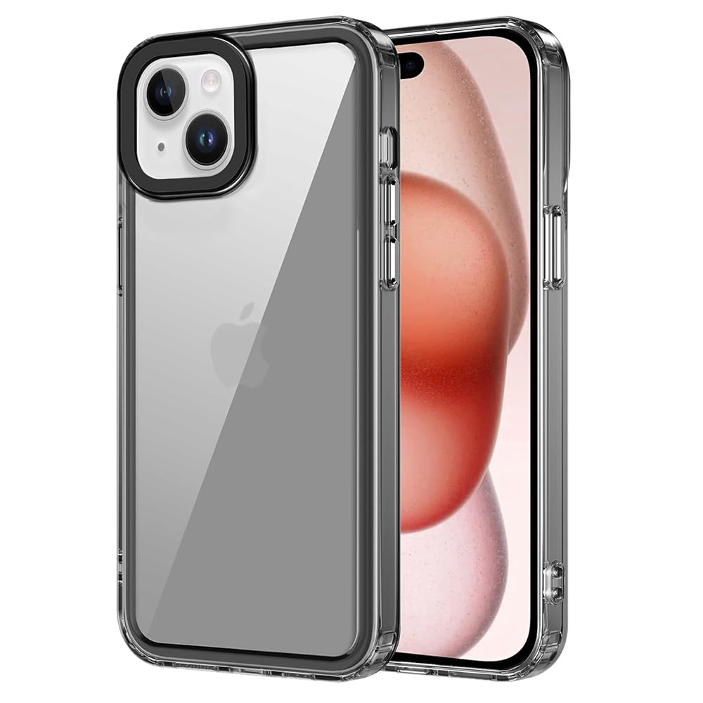 Amazon Brand-Solimo Rugged Transparent Back Cover | PC + TPU Hybrid Case | Shockproof | Camera Protection | Slim & Durable for Apple iPhone 14 Plus / 15 Plus (Smoky Black)