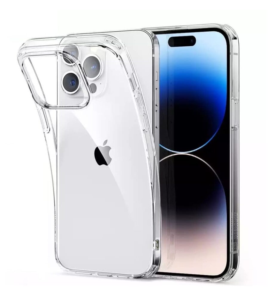 Amazon Brand - Solimo Thermoplastic Polyurethane Anti Dust Plug Mobile Cover (Soft & Flexible Back Case) for iPhone 14 Pro Max, Clear