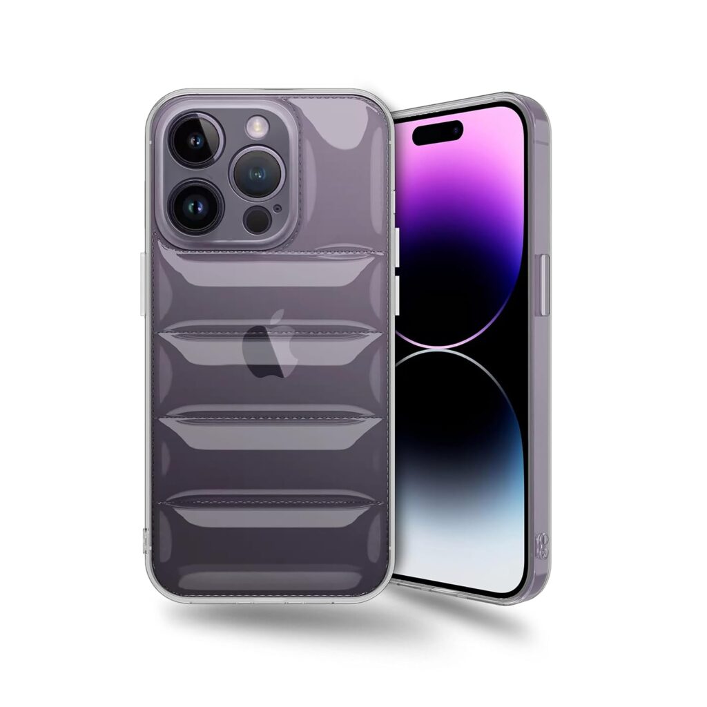 Amazon Brand - Solimo Ultra-Thin Transparent Puffer Case Camera Protection Soft Back Cover for Apple iPhone 14 Pro Max - Clear