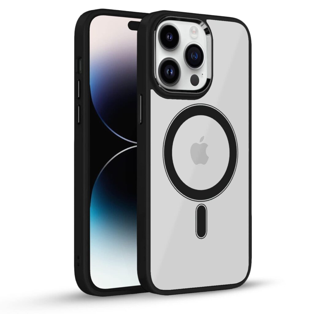Amazon basics Back Cover for iPhone 14 Pro Max| Support Mag-Safe Wireless Magnetic Charging | Hybrid Crystal Clear Transparent Case [TPU + Polycarbonate] (Black)