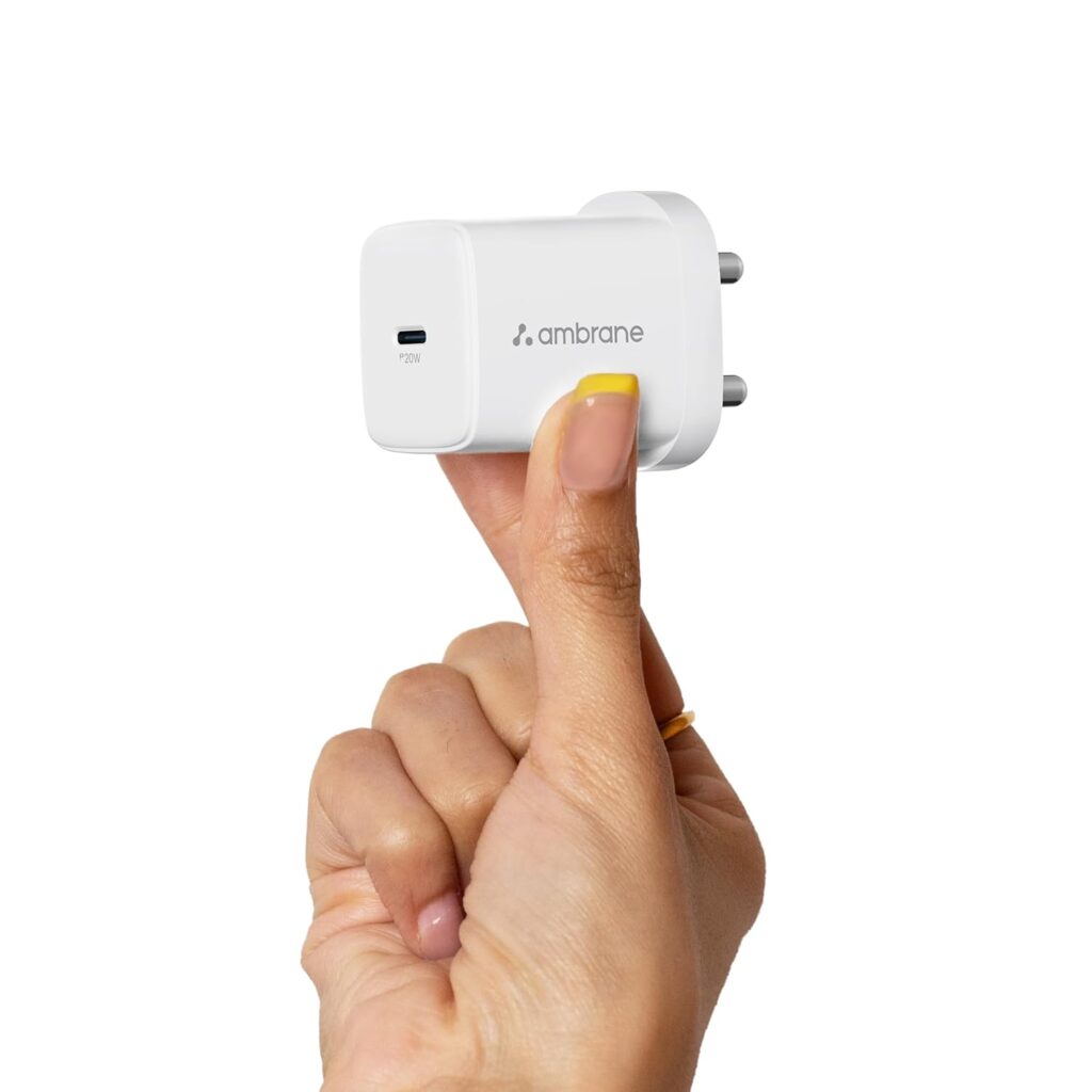 Ambrane 20W [Original] Type C Charger for iPhone 15/15 Plus/15 Pro/15 Pro Max, iPhone 14/14 Pro/14 Pro Max, iPhone 13/12/11 & Others, Specially Design for Apple Product, Fast Charge (Raap i20, White)