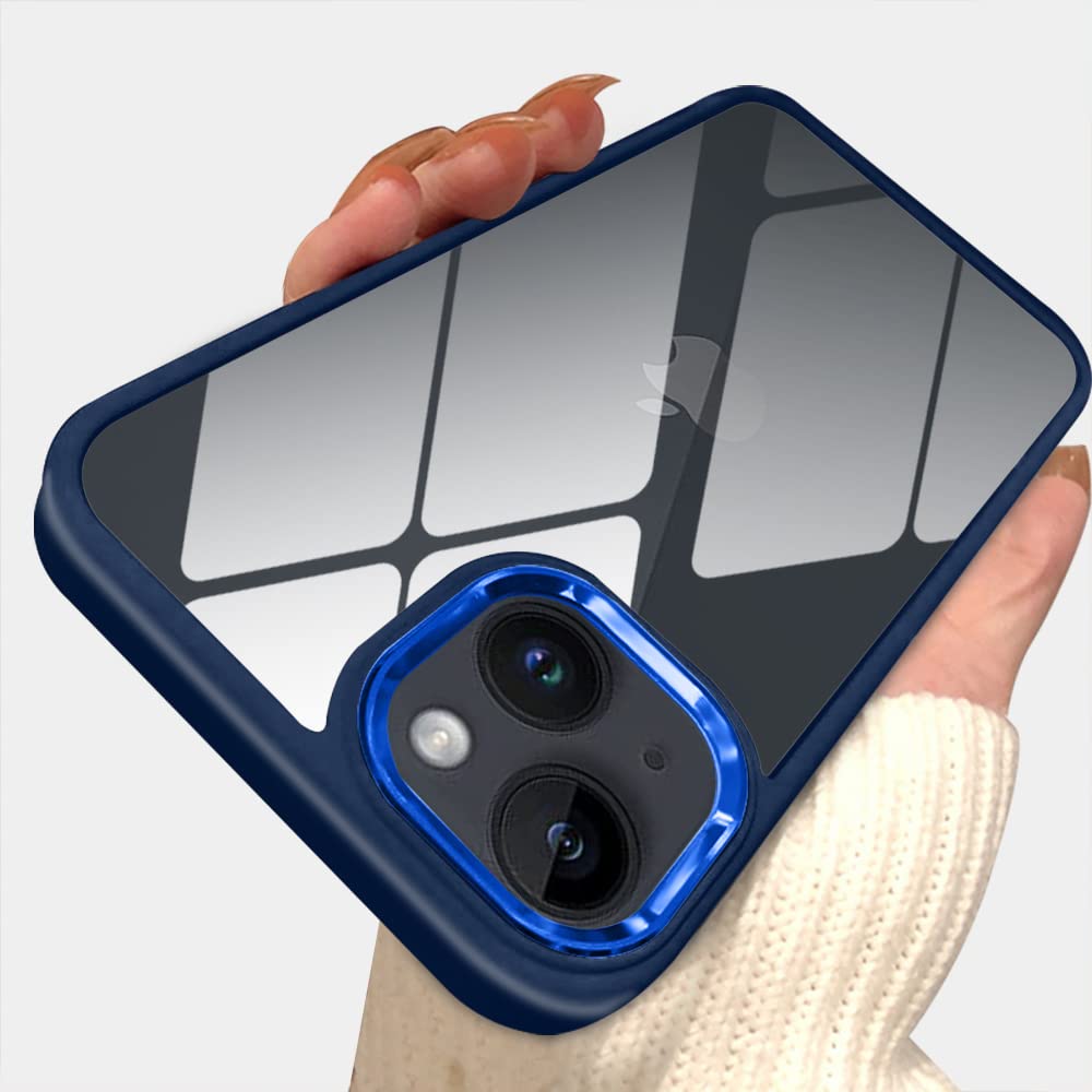 Amozo Transparent Ultra Hybrid Drop and Full Camera Protection Back Cover Case Compatible for iPhone 15 Pro Max (Polycarbonate | Mag Safe-Blue)