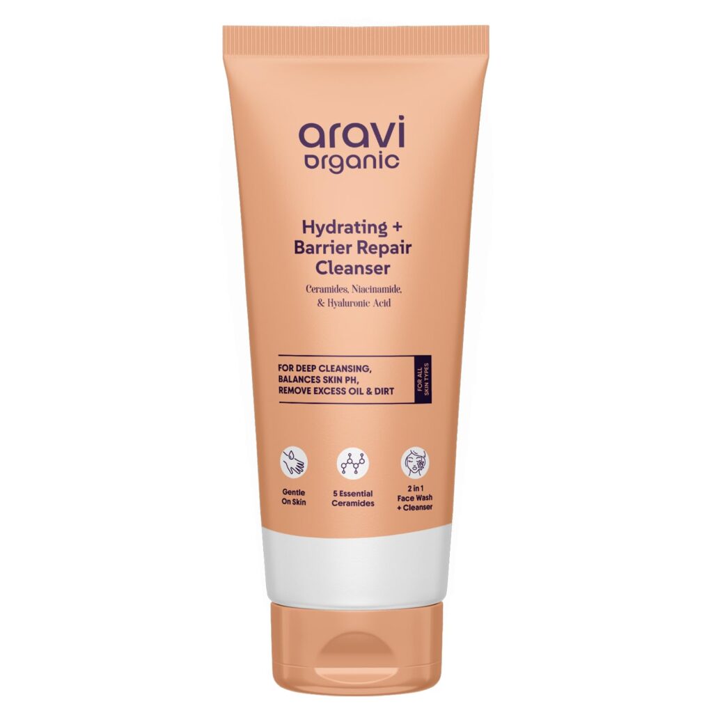 Aravi Organic Hydrating Barrier Repair Face Wash - With Ceramide, Niacinamide & Hyaluronic Acid - Nourishing & Hydrating Cleanser for All Skin Types - Gentle Daily Cleanser for Soft & Smooth Skin - 100 ml
