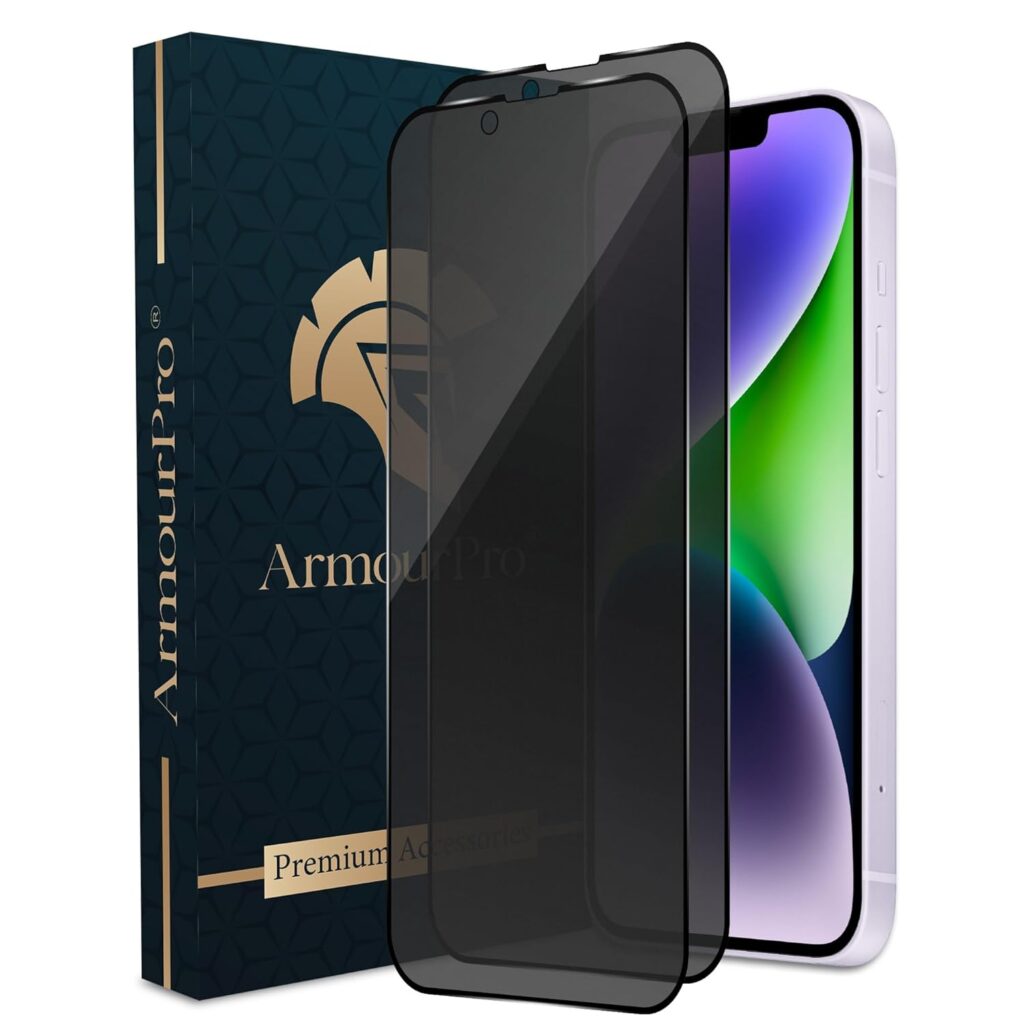 ArmourPro Anti Spy Matte Privacy Tempered Glass Compatible with iPhone 14 Plus and iPhone 13 Pro Max (6.7 Inch) with Edge to Edge Coverage and Easy Installation kit (Pack of 2)
