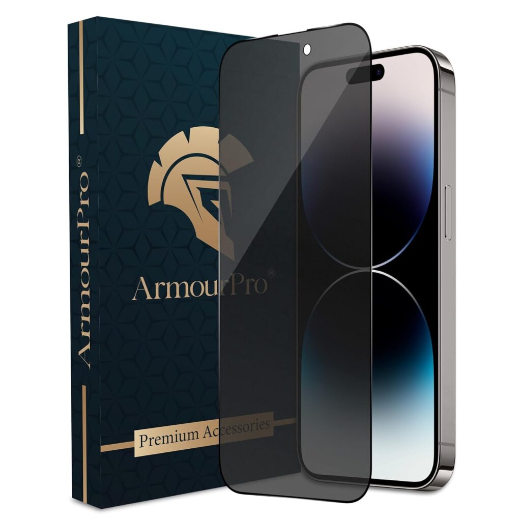 ArmourPro Military Grade Anti Spy Matte Privacy Tempered Glass Compatible with iPhone 14 Pro Max (6.7 Inch) With Installation Kit | Edge to Edge Coverage | Black