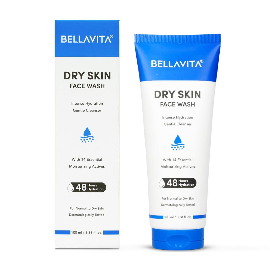BELLAVITA Face Wash for Dry to Normal Skin, Cleanser |Intense Hydration Facewash for Dry Skin|48hrs Hydration| Gently Cleanses | pH Balanced |100ml | Men and Women