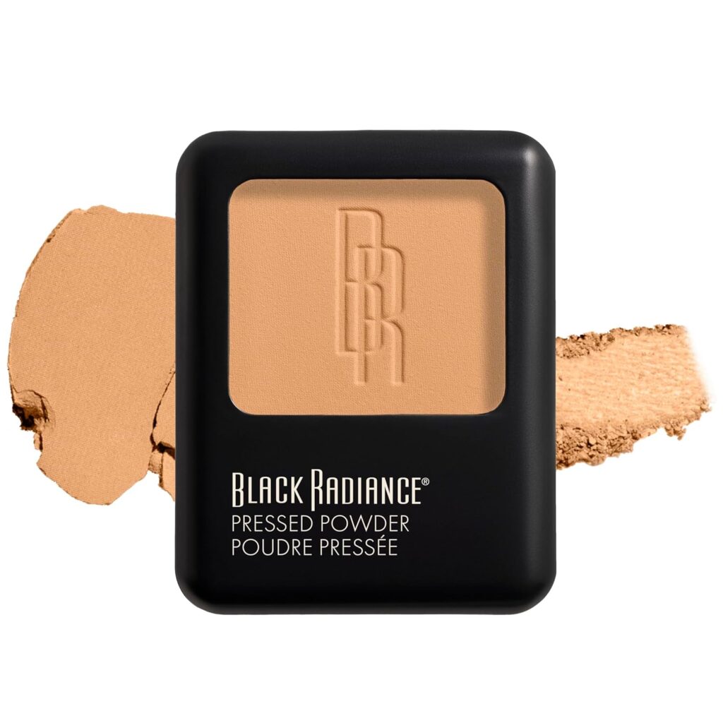 Black Radiance Pressed Powder, Pigment-Rich Matte Finish for Light Skin Tones, Oil-Absorbing Compact with Mirror & Sponge - Biscotti