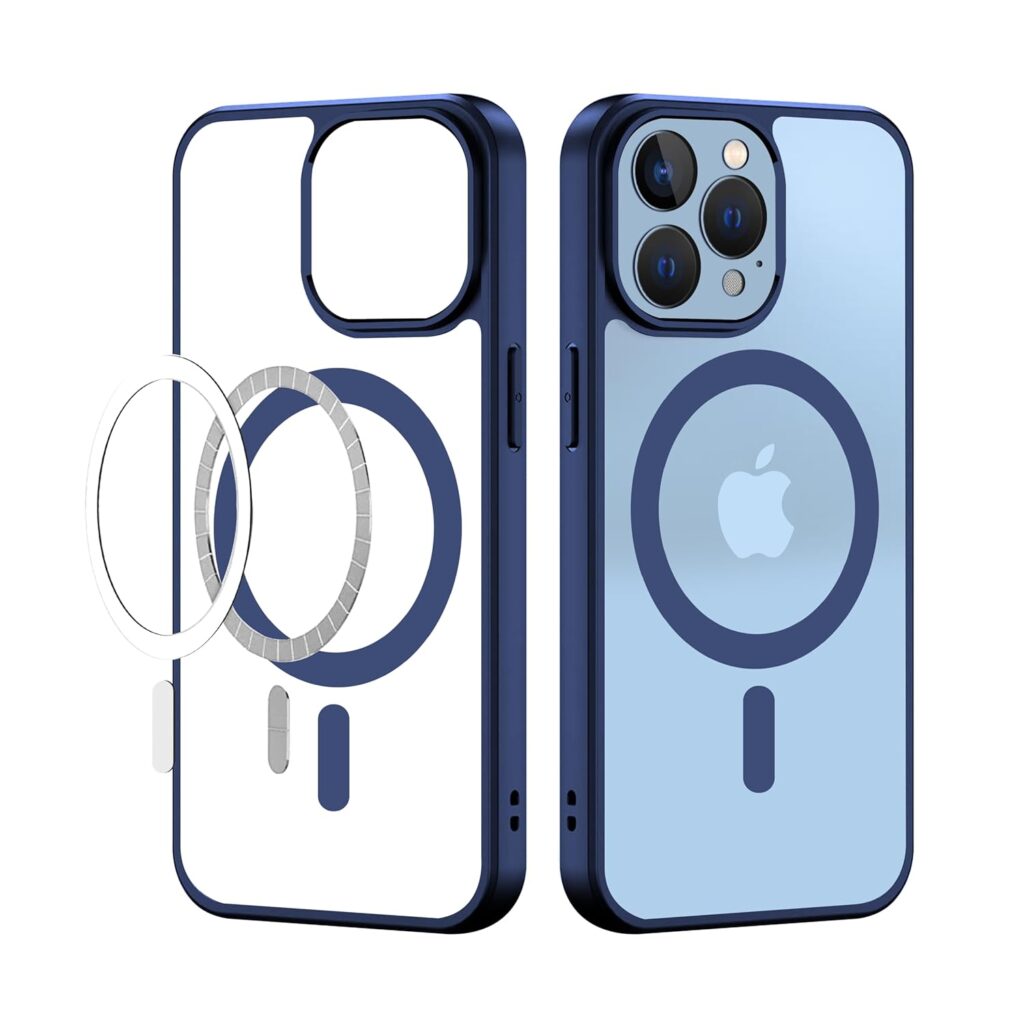 CEDO Magfit Cover for iPhone 14 Pro Max | Mag-Safe Wireless Charging | Designed with Magnetic Lock Shockproof Phone Bumper Transparent Back Case Cover (Navy Blue)