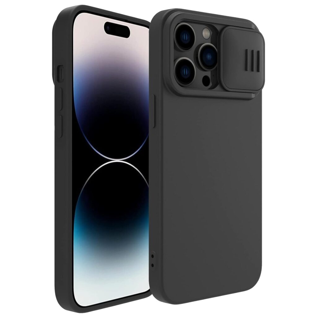 CloudValley Case Designed for iPhone 14 Pro Max with Camera Cover, Liquid Silicone Shockproof Slim Protective Phone Cases Slide Lens Protection [Microfiber Lining] for 14 Pro Max 6.7", Black