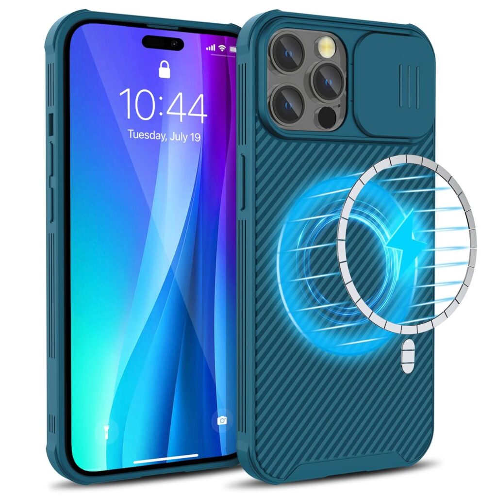 CloudValley Magnetic Case for iPhone 14 Pro Max Case with Slide Camera Cover, [Compatible with MagSafe] Shockproof TPU Bumper Protective Slim Case 6.7 inch 2022 - Blue