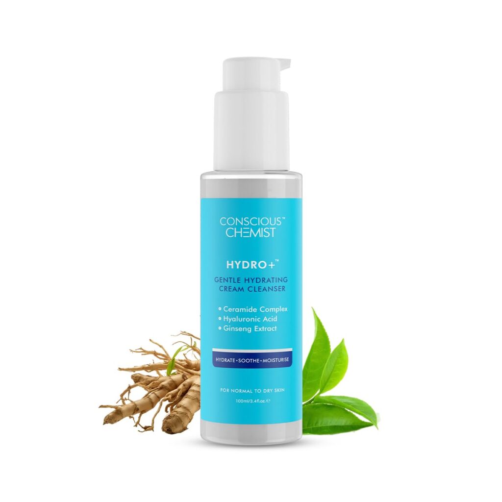 Conscious Chemist® Gentle Face Wash for Dry Skin | 100ml | Hydrating Cleanser for Face with Hyaluronic Acid, Ceramides and Ginseng Extract, Treats Dull and Dehydrated Skin for Women & Men - Hydro+