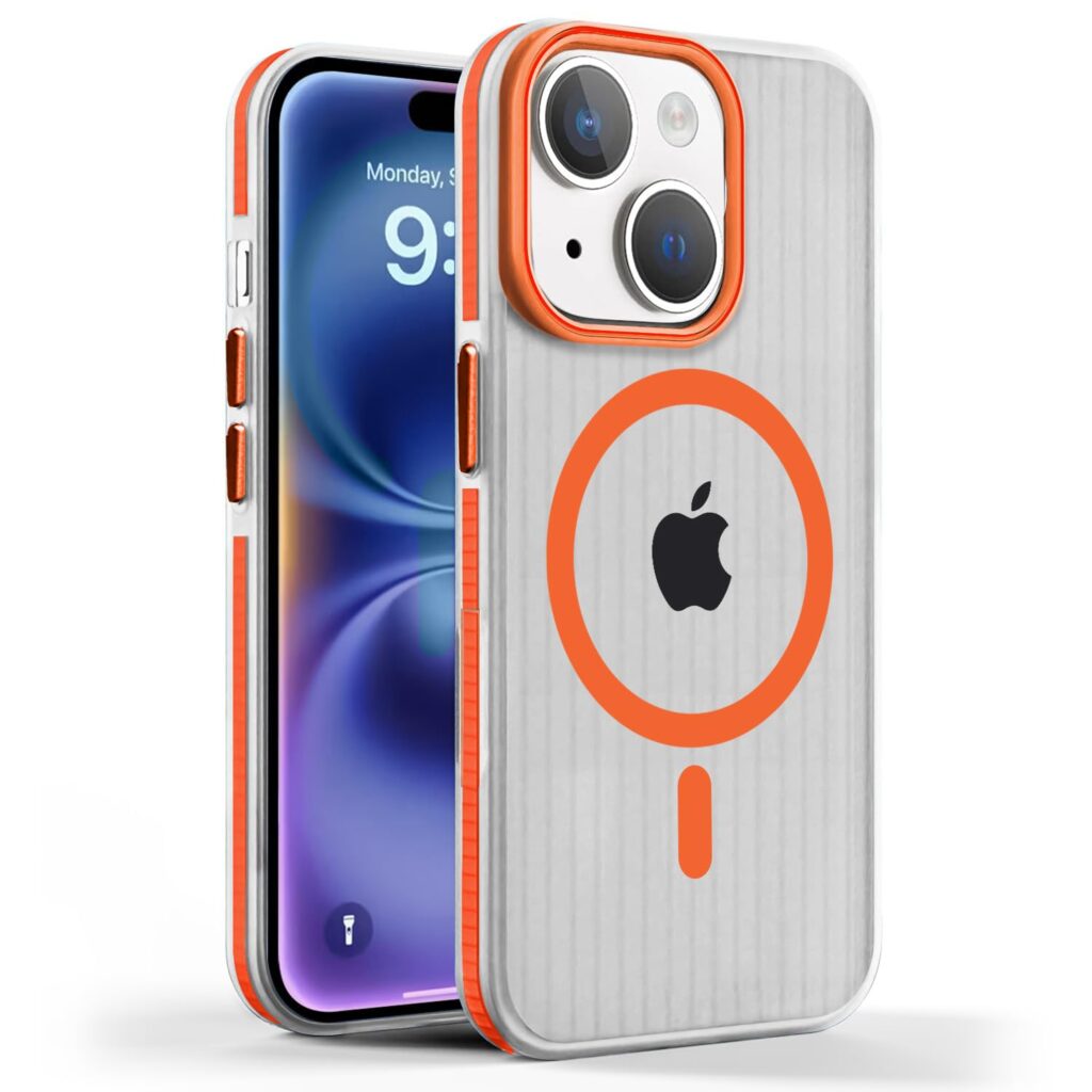 CoversKART Slimfit Mag-Safe Back Cover for iPhone 14 Plus | 6ft Drop-Tested, Anti-Scratch, Shock Absorbent Bumper, Lightweight, PC+TPU Corrugated Matte Case, Orange