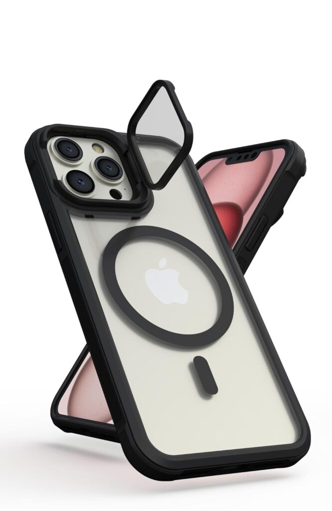 Cubix® Back Cover for Apple iPhone 14 Pro Max Case with Built in Clear Camera Lens Cover Kickstand Hard Crystal Back Panel Shock Proof Rugged Case (CamX Series Back Cover)