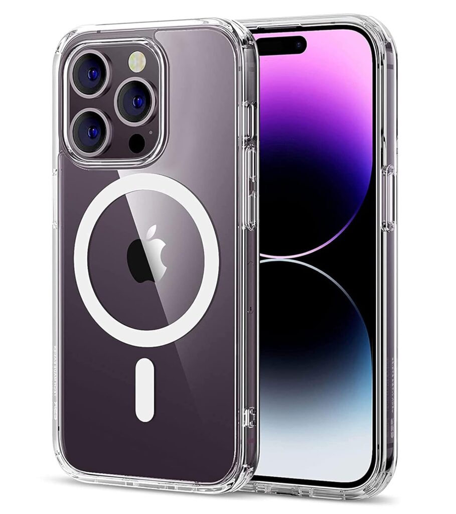 DARKFIT Back Cover Case Compatible with iPhone 14 Pro Max | White Mag-Safe Magnetic Cover | TPU Ultra Hybrid | Camera Bump Protection | Compatible with Wireless Charging | Color Clear | Pack of 1