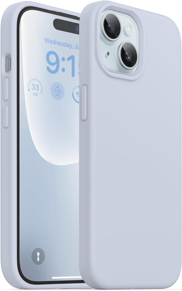 DIZORO Compatible for iPhone 15 Plus Case 6.7, Slim Liquid Silicone Case 3 Layers Full Covered Soft Gel Rubber Phone Case Protective Cover 6.7 Inch - Mist Blue