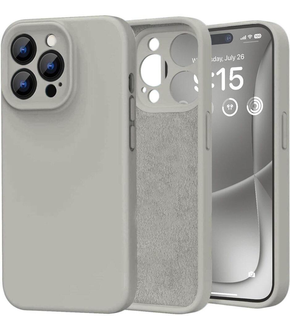 DIZORO Compatible with iPhone 15 PRO MAX Camera Protection Case 6.7, Slim Liquid Silicone Case 3 Layers Full Covered Soft Gel Rubber Phone Case Protective Cover 6.7 Inch - Natural Titanium