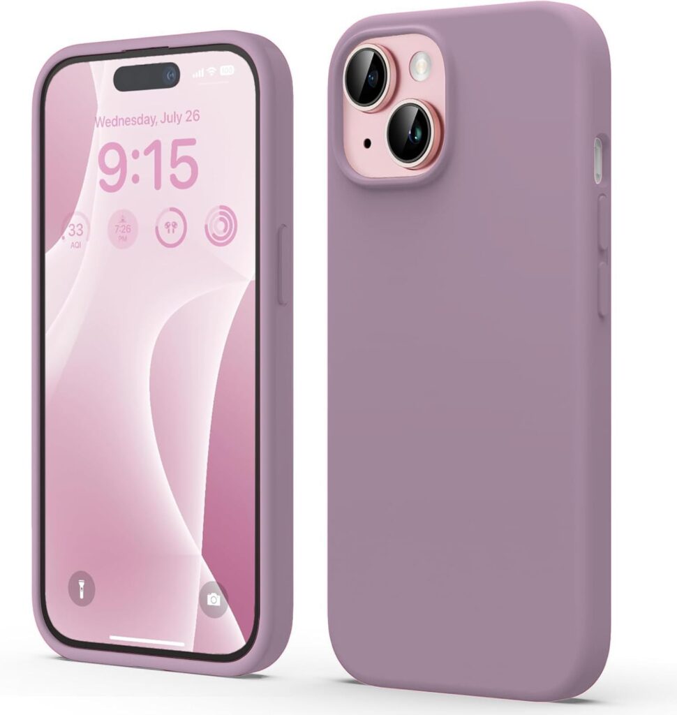 DIZORO Protective Case Compatible for iPhone 15 Plus Case 6.7, Slim Liquid Silicone 3 Layers Full Covered Soft Gel Rubber Phone Case Protective Cover 6.7 Inch - Lilac
