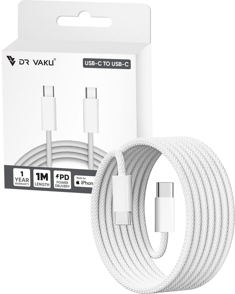 DR VAKU® 1 Meter Nylon Braided Type C to Type C Cable for iPhone 17/17 Air/17 Pro/17 Pro Max, 16/16 Plus/16 Pro/16 Pro Max, iPhone 15, Samsung Galaxy S24/S23/S22/S21 FE Laptop & Other Android Devices