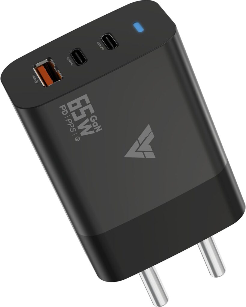 DR VAKU® 65W Charger Type C Fast Adapter with Multi Port Dual PD Charging GaN Technology for Laptop, iPhone 17/17 Air/17 Pro/17 Pro Max, 16/15/14/13/12 Series, Samsung and Android Devices-Black