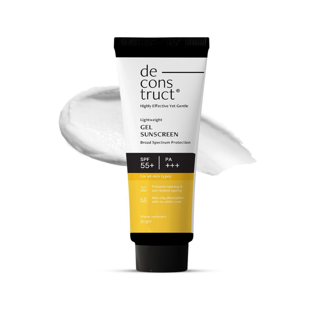 Deconstruct Face Gel Sunscreen SPF 50 + and PA+++ | Gel based sunscreen for oily, combination skin, normal skin | Broad spectrum sunscreen, No White Cast, Lightweight - 50g