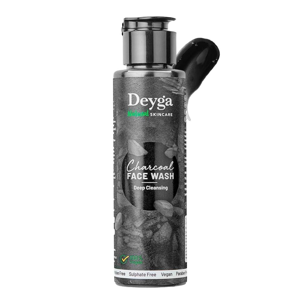 Deyga Charcoal Face Wash | Fights Acne, Blackheads & Pimples | Non-Drying Formula | 10X Power of Activated Charcoal | Free from Parabens & Sulphates | For All Skin Types | For Men & Women | 100 ml