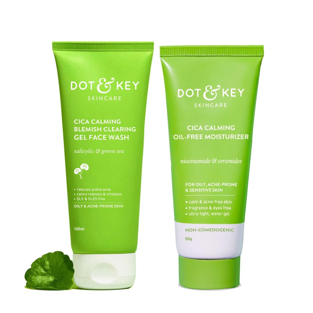Dot & Key Cica Calming Blemish Clearing Face Wash 100ml & Cica & Niacinamide Spot Reduction Oil Free Moisturizer - 50g | For Acne Prone Skin | Skin Care Combo | For Women & Men